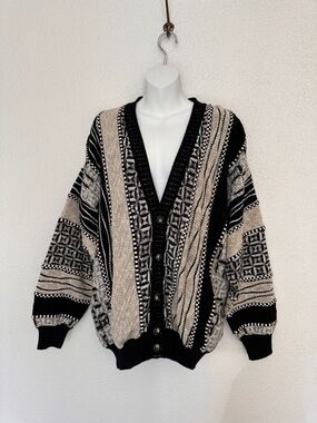 Vintage COOGI style crazy knit Monello Italian ITALY cardigan sweater XL